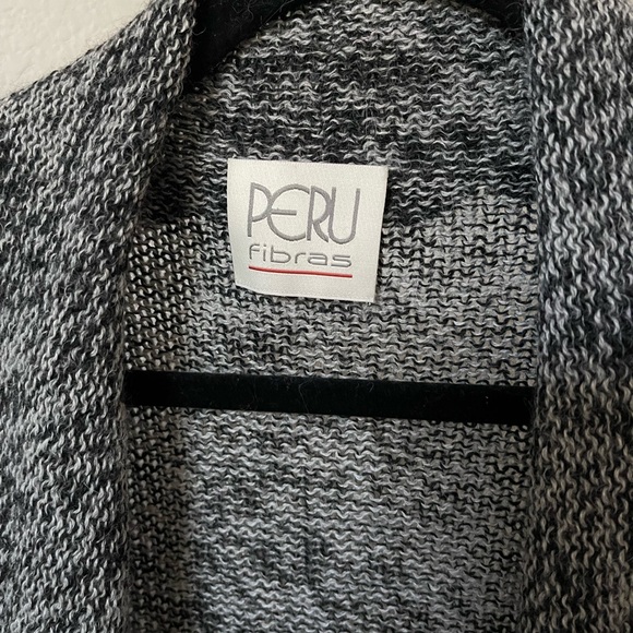 Baby Alpaca Belted Peru Cardigan Sweater Black White Size S - Picture 6 of 10